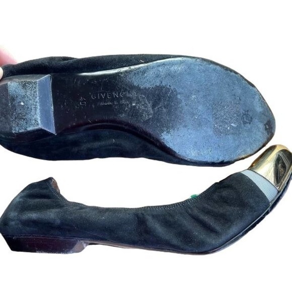 Givenchy Ballet Flats Pointed Cap Toe Gold Slip On Shoes Black Suede Size 40 - Picture 10 of 12